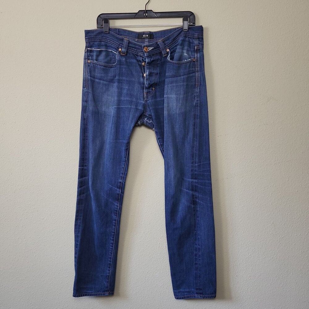 NEUW Mens Blue‎ Slim Fit Mid Rise Distressed Denim Straight Jeans Size 33X32